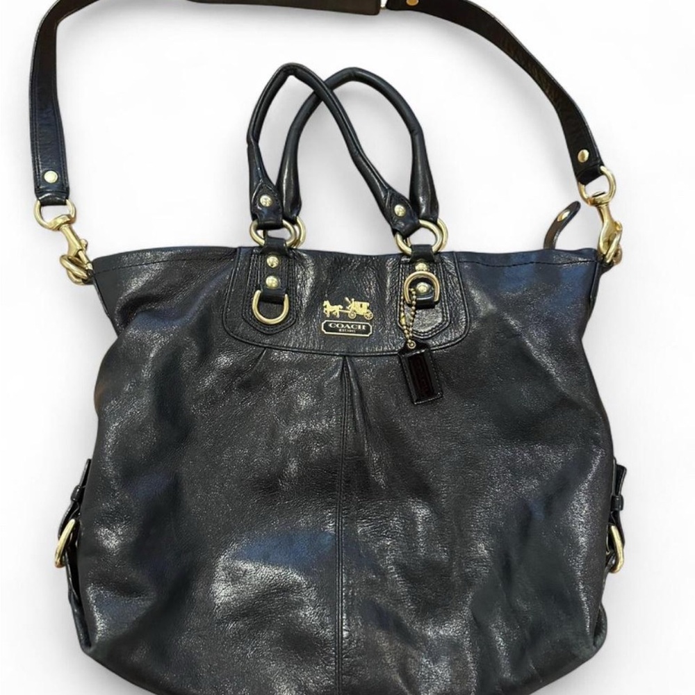 Coach Shimmering Black Leather Tote